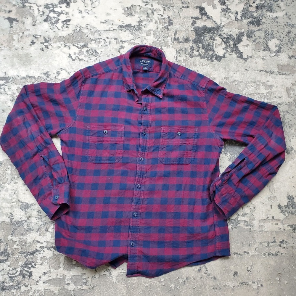 J.Crew Shirt Men Medium Red Blue Plaid Flannel‎ Rugged Cowboy Outdoor